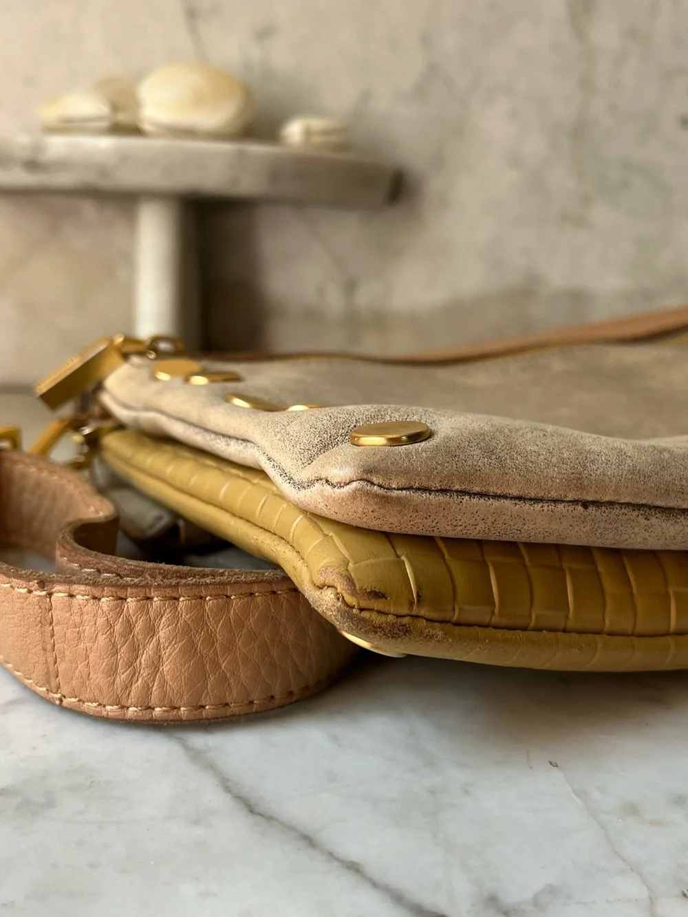 Hammitt Dillon Reversible Crossbody Bag Pewter/Tan/Gold - GUC